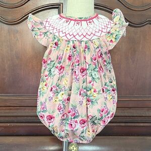 Babeeni Smocked Floral Romper 18M Pink Roses Boutique Bubble